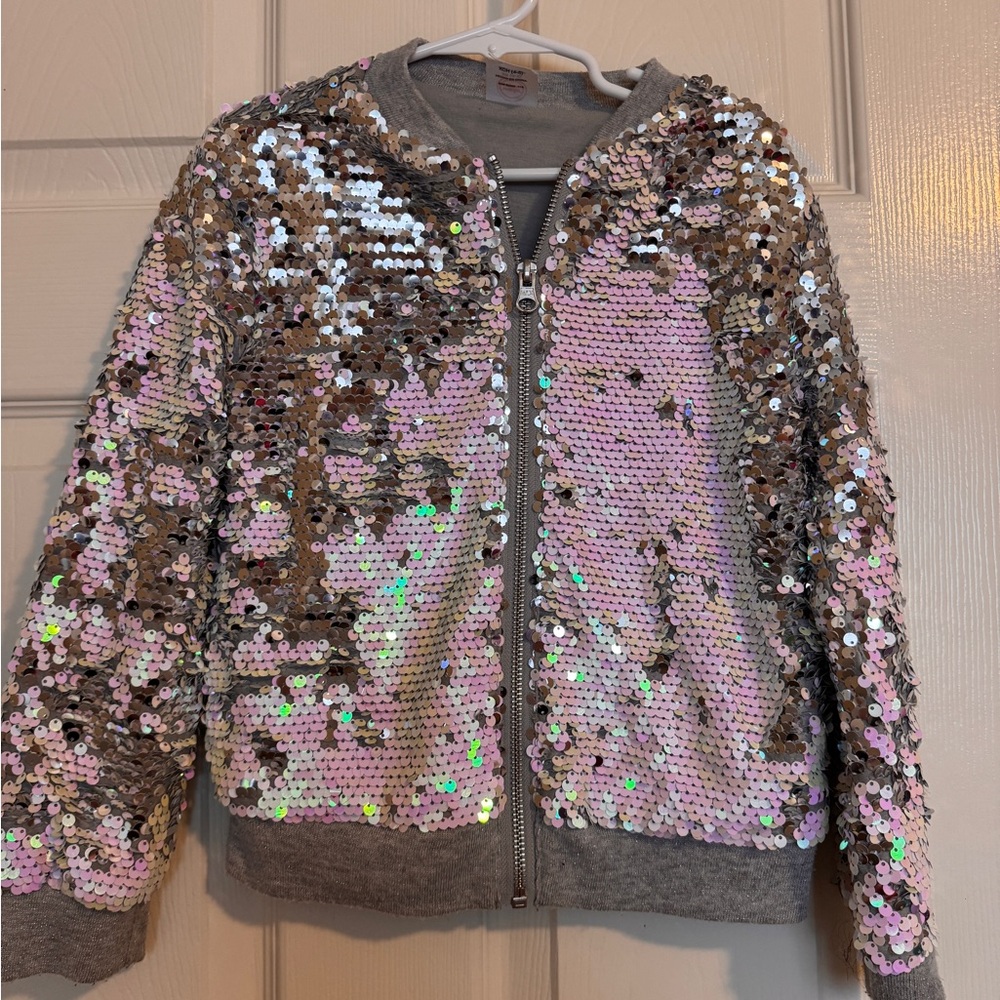 Girls Wonder Nation Silver and Pink Sequin Jacket